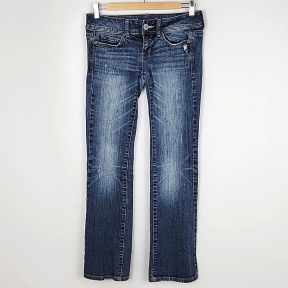 American Eagle Stretch Women's  Slim Boot Denim Faded Blue Jeans Size 2 Short - Picture 1 of 16